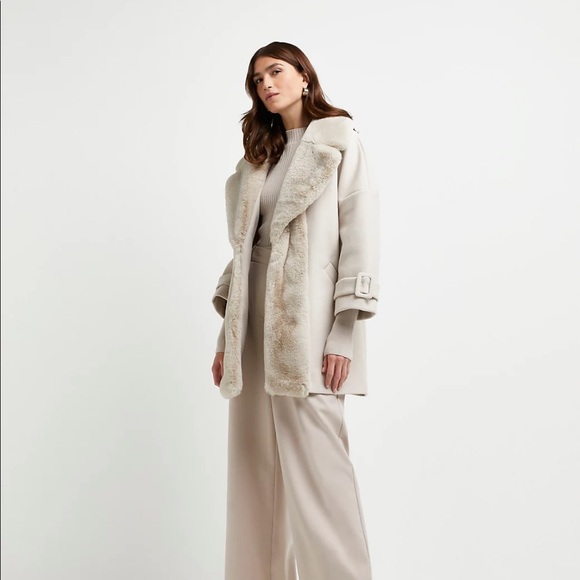 cream fur coat river island